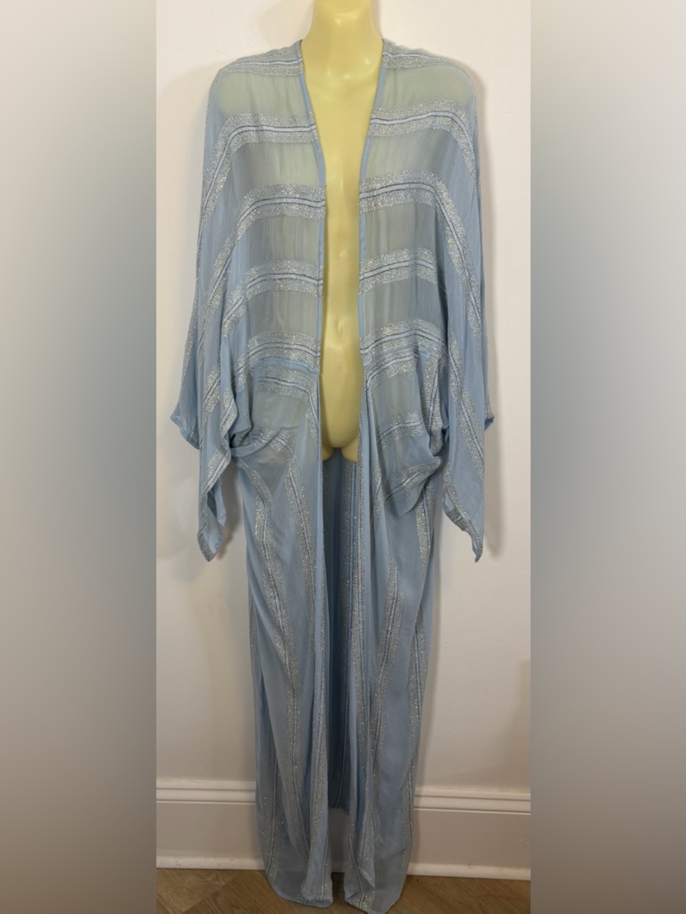 Forever Lovely Blue Metallic Thread Duster Cardigan